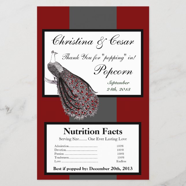 Microwave Popcorn Wrapper Peacock Red Black White Flygblad (Framsidan)