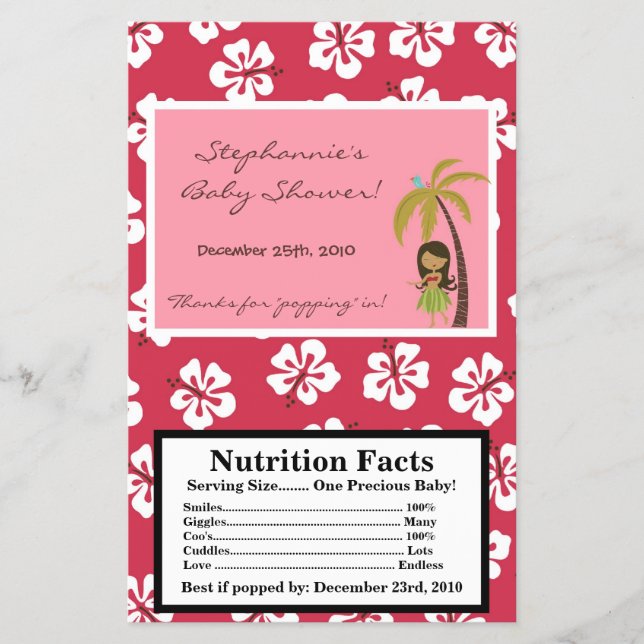 Microwave Popcorn Wrapper Rosa Hawaiian Luau Tropi Flygblad (Framsidan)