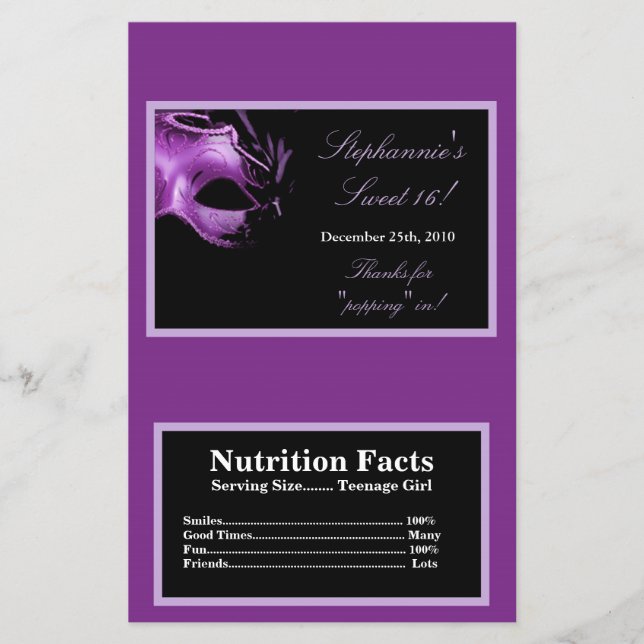 Microwave Popcorn Wrapper Sweet 16 Lila Lilac Flygblad (Framsidan)