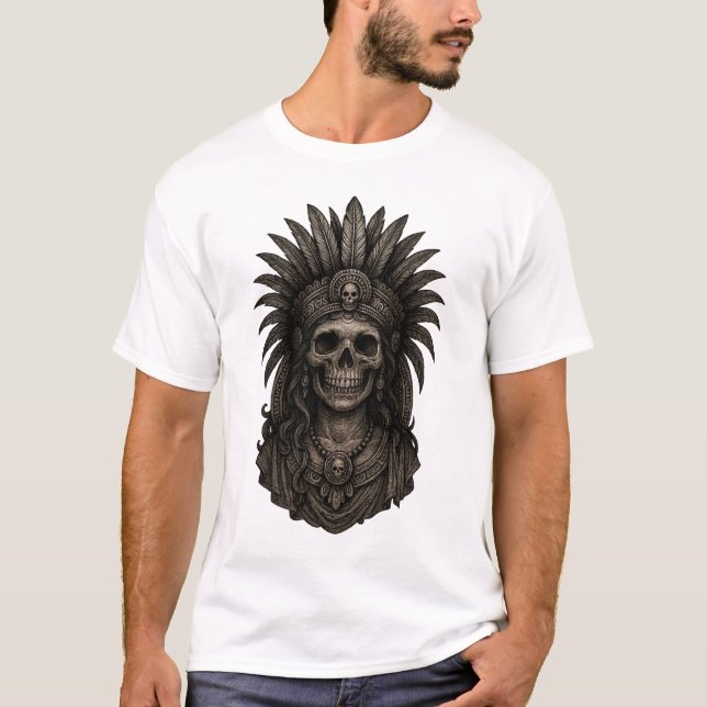 Mictecacihuatl Aztec Dödsgodskalle T Shirt (Framsida)