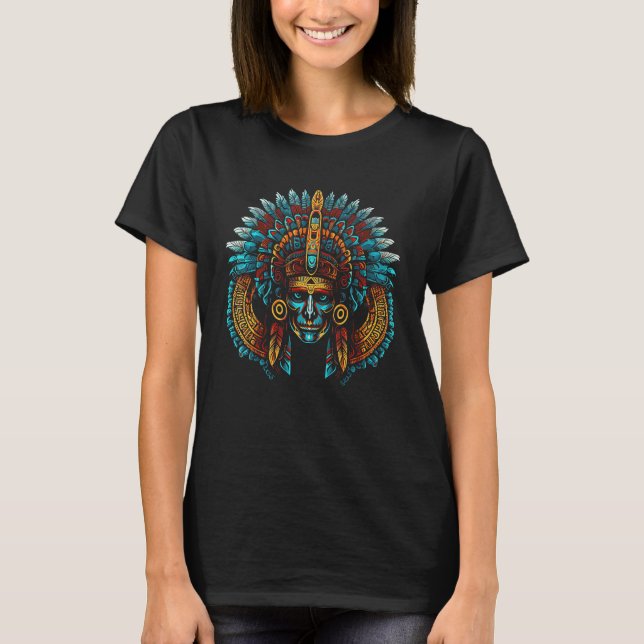 Mictlantecuhtli Aztec Dödsgud Skull T Shirt (Framsida)