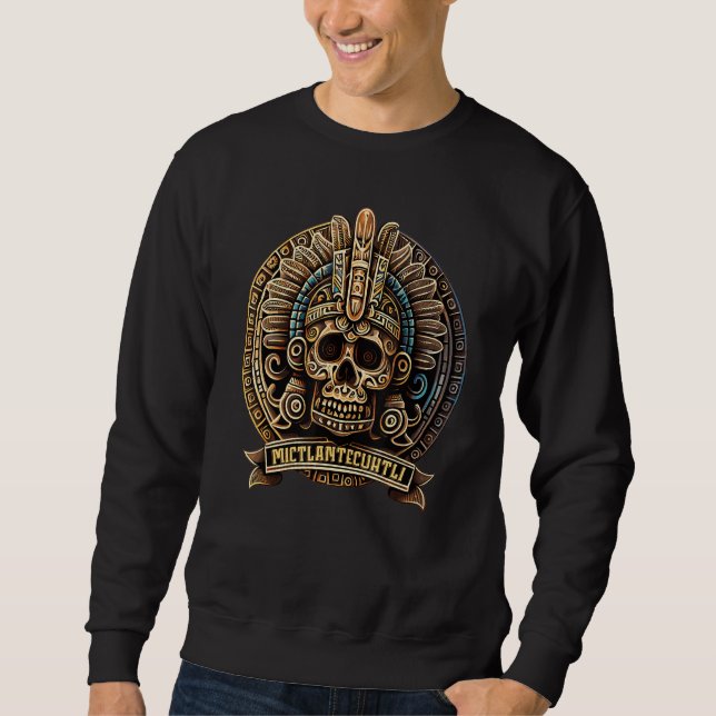 Mictlantecuhtli Aztec God Of Death Skull Lång Ärmad Tröja (Framsida)