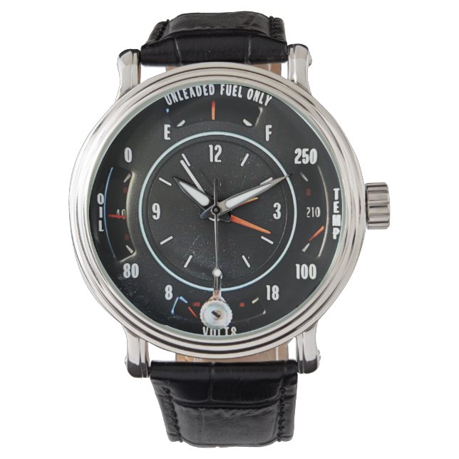 Mid 1970s Classic Car Clock With Gauges Armbandsur (Framsida)