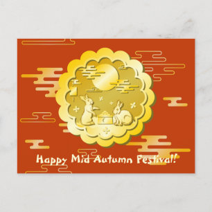Mid Autumn Festival Guld Månkaka Mån Kanin Vykort
