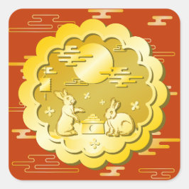 Mid Autumn Festival Guld Moonkaka Måne Rabbit Fyrkantigt Klistermärke