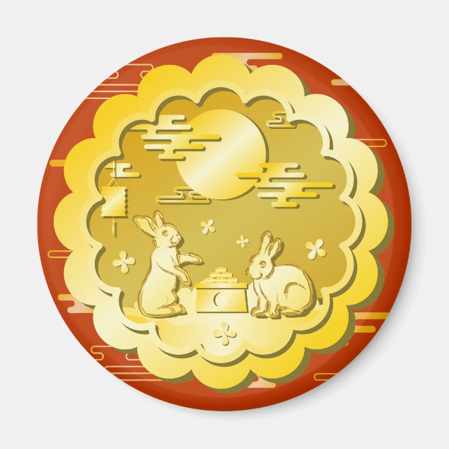 Mid Autumn Festival Guld Moonkaka Måne Rabbit Magnet (Framsidan)