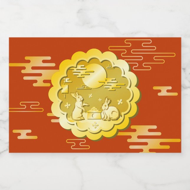 Mid Autumn Festival Guld Moonkaka Måne Rabbit Spritflaskor Etikett (Enkel etikett)