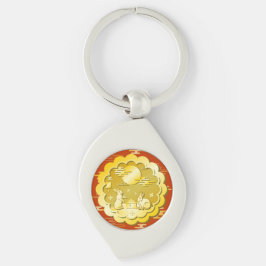 Mid Autumn Festival Guld Moonkaka Måne Rabbit Swirl Silverfärgad Nyckelring