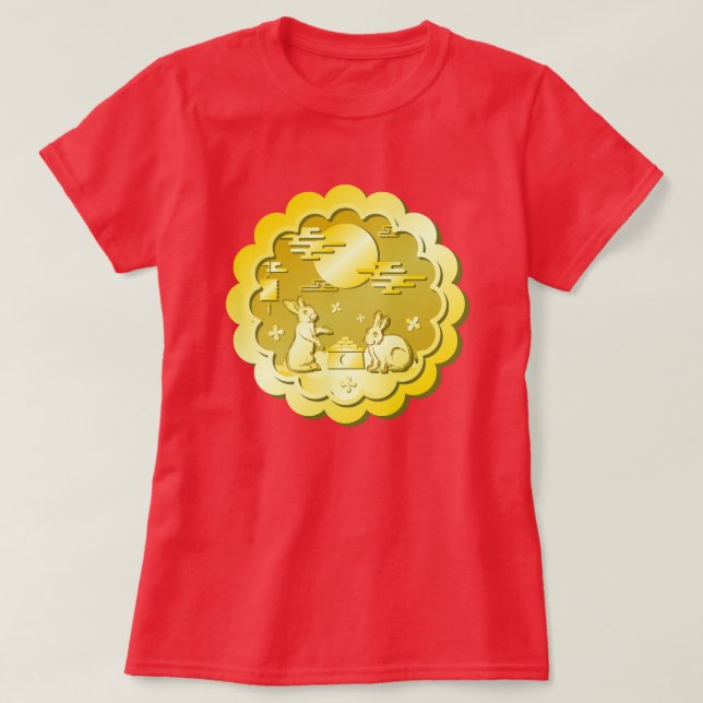 Mid Autumn Festival Guld Moonkaka Måne Rabbit T Shirt (Design framsida)
