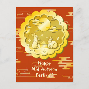 Mid Autumn Festival Guld Moonkaka Måne Rabbit Vykort