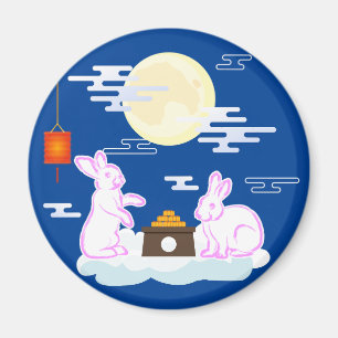 Mid Autumn Festival Mån Kanin Månkaka Moln Magnet