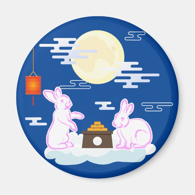 Mid Autumn Festival Mån Kanin Månkaka Moln Magnet (Framsidan)