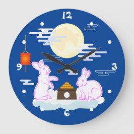 Mid Autumn Festival Mån Kanin Månkaka Moln Stor Klocka