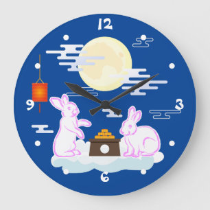 Mid Autumn Festival Mån Kanin Månkaka Moln Stor Klocka