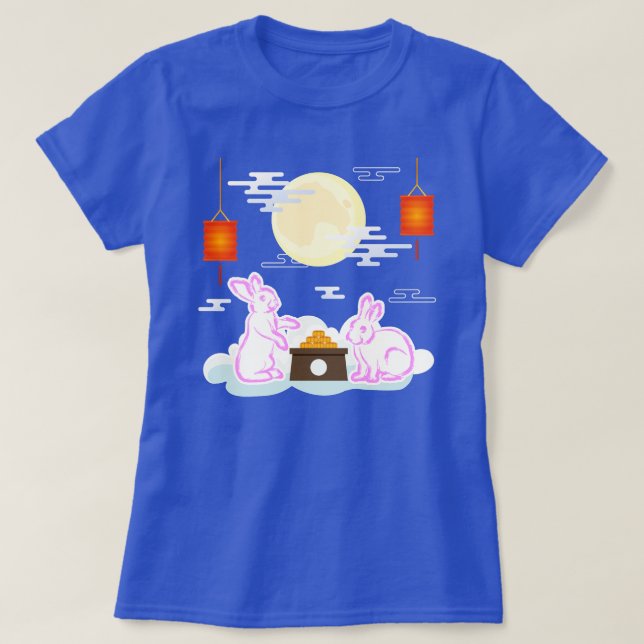 Mid Autumn Festival Mån Kanin Månkaka Moln T Shirt (Design framsida)