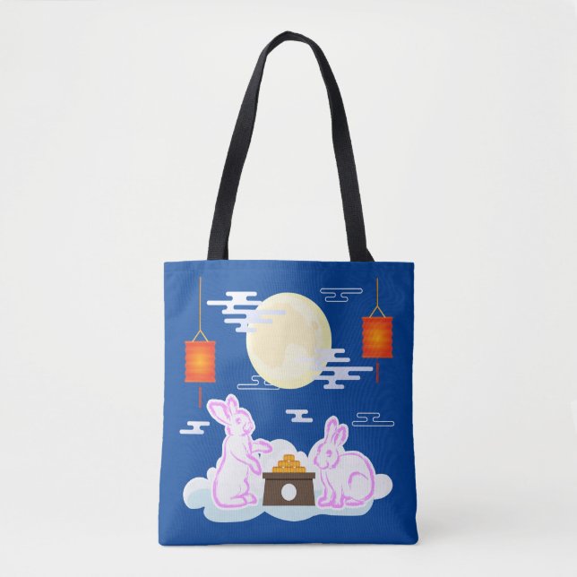 Mid Autumn Festival Mån Kanin Månkaka Moln Tygkasse (Framsida)