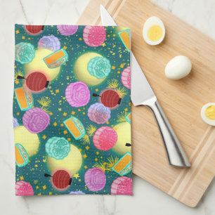 Mid Autumn festival måne cakes teal Kitchen Towel Kökshandduk