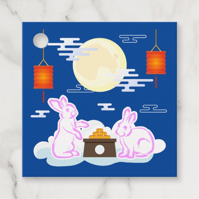 Mid Autumn Festival Måne Rabbit Moonkaka Clouds Gåvor Etiketter (Framsida)