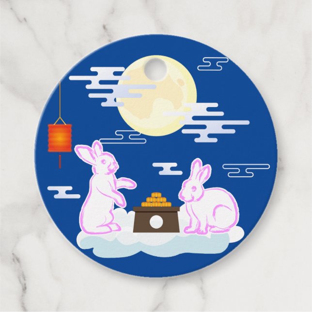 Mid Autumn Festival Måne Rabbit Moonkaka Clouds Gåvor Etiketter (Framsida)