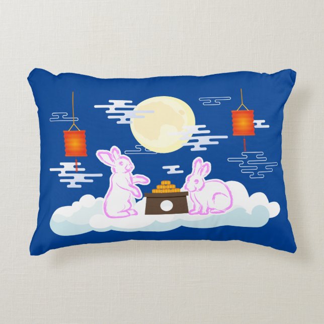Mid Autumn Festival Måne Rabbit Moonkaka Clouds Prydnadskudde (Framsidan)