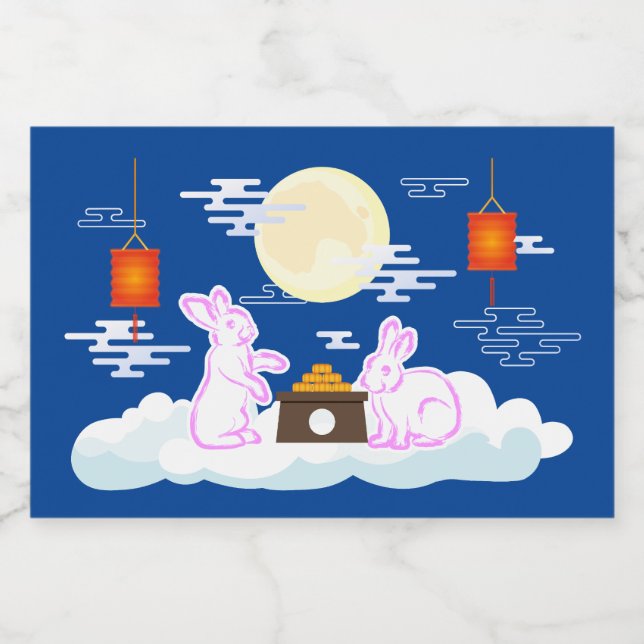 Mid Autumn Festival Måne Rabbit Moonkaka Clouds Spritflaskor Etikett (Enkel etikett)