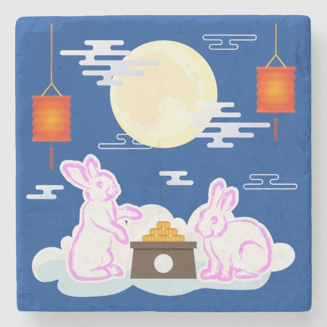 Mid Autumn Festival Måne Rabbit Moonkaka Clouds Stenunderlägg (Framsidan)
