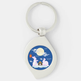 Mid Autumn Festival Måne Rabbit Moonkaka Clouds Swirl Silverfärgad Nyckelring