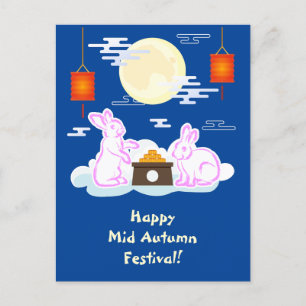 Mid Autumn Festival Måne Rabbit Moonkaka Clouds Vykort