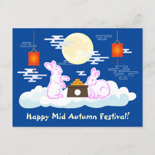 Mid Autumn Festival Måne Rabbit Moonkaka Clouds Vykort