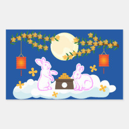 Mid Autumn Festival Måne Rabbit Moonkaka Osmanthus Rektangulärt Klistermärke