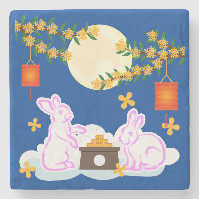 Mid Autumn Festival Måne Rabbit Moonkaka Osmanthus Stenunderlägg (Framsidan)