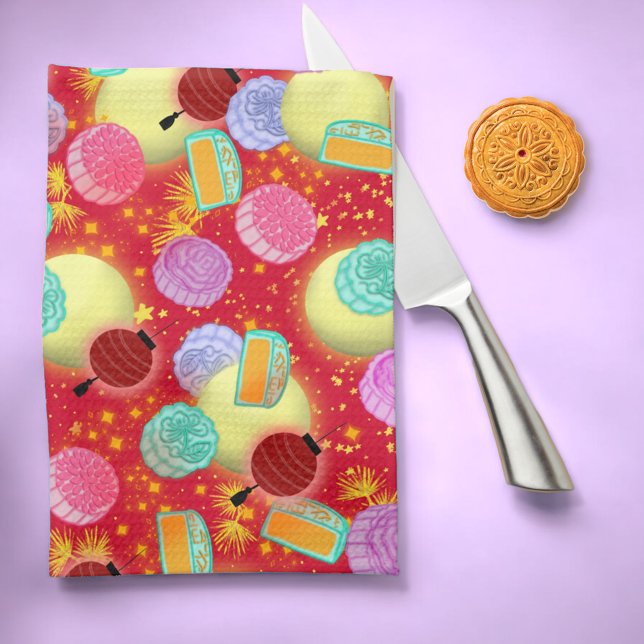 Mid Autumn festival mooncakes Red Kitchen Towel Kökshandduk (Skapare uppladdad)
