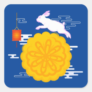 Mid Autumn Festival Moonkaka Jumping Måne Rabbit Fyrkantigt Klistermärke