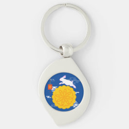 Mid Autumn Festival Moonkaka Jumping Måne Rabbit Swirl Silverfärgad Nyckelring