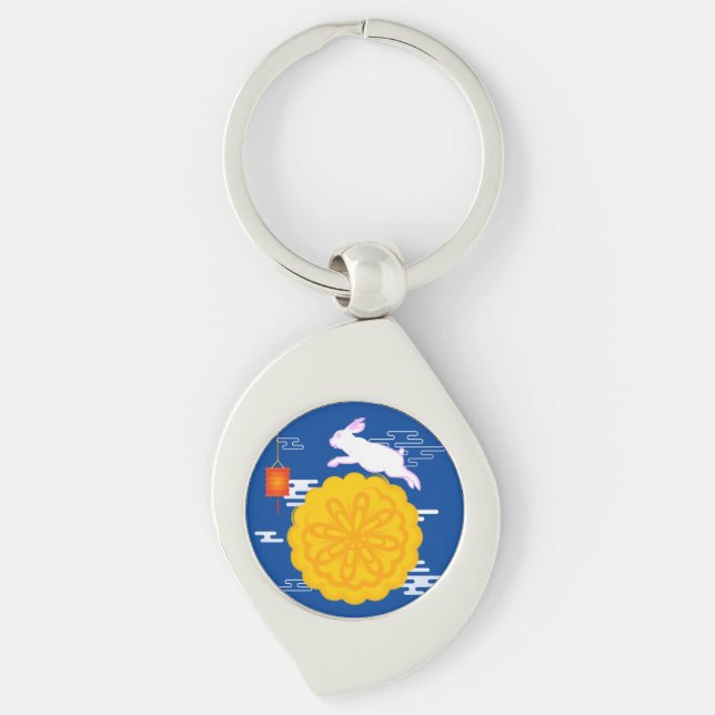 Mid Autumn Festival Moonkaka Jumping Måne Rabbit Swirl Silverfärgad Nyckelring (Framsidan)