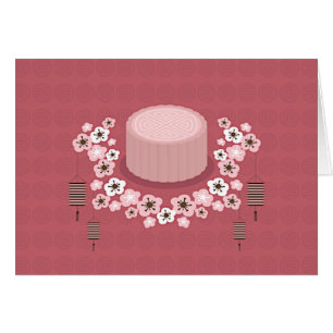 Mid-Autumn Festival Rosa Moonkaka Flowers Hälsningskort