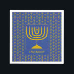 Mid Blue-Anpassade | Chanukah | MENORAH Pappersservett<br><div class="desc">Elegant mitt i blått MENORAH Pappra Napkins, som med faux guld menorah i ett ruttet mönster. I mitten finns en bild av en stor menorah som är ANPASSADE, så att du kan överföra din egen bild. Under texten står CHAG SAMEACH. Det här är också anpassade så att du kan lägga...</div>