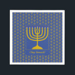 Mid Blue-Anpassade | Chanukah | MENORAH Pappersservett<br><div class="desc">Elegant mitt i blått MENORAH Pappra Napkins, som med faux guld menorah i ett ruttet mönster. I mitten finns en bild av en stor menorah som är ANPASSADE, så att du kan överföra din egen bild. Under texten står CHAG SAMEACH. Det här är också anpassade så att du kan lägga...</div>