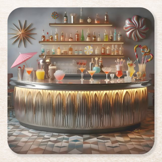 Mid Centres atomFuturistiska Party Pub Underlägg Papper Kvadrat (Framsidan)