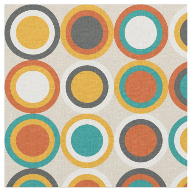 Mid Centres Circles Mönster Orange Brown Teal Tyg (Närbild)
