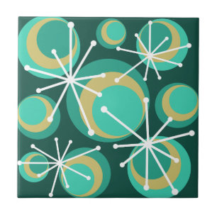 Mid Centres Circles Starbursts Teal Kakelplatta