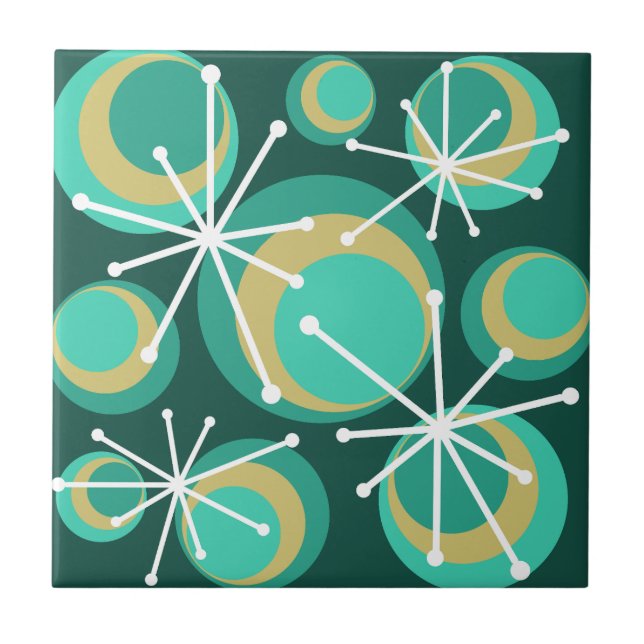 Mid Centres Circles Starbursts Teal Kakelplatta (Framsidan)
