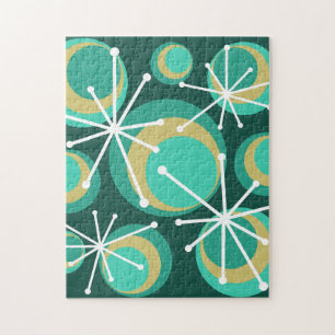 Mid Centres Circles Starbursts Teal Pussel