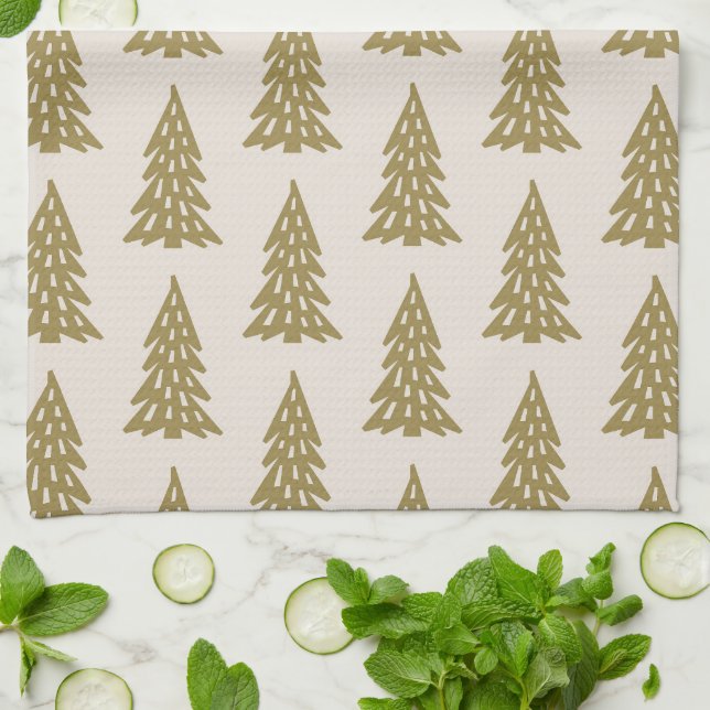 Mid Centres Helgdag Mönster Guld Kökshandduk (Vikta)