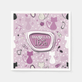 Mid Centres Lila Heart Cats Birthday Pappersservett