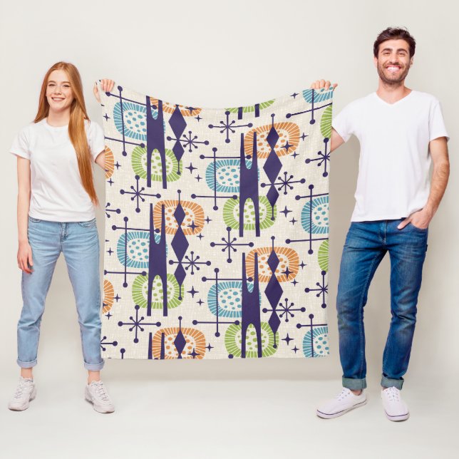 Mid Centres Modern Atomic Age Abstrakt Mönster Fleecefilt (På plats)