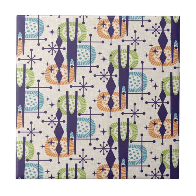 Mid Centres Modern Atomic Age Abstrakt Mönster Kakelplatta (Framsidan)