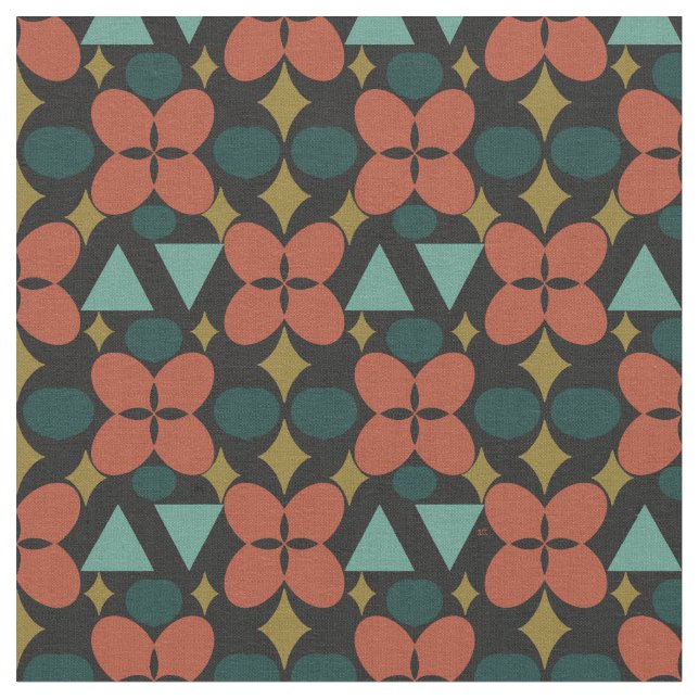 Mid Centres Modern Flower Diamond Black Mönster Tyg (Närbild)