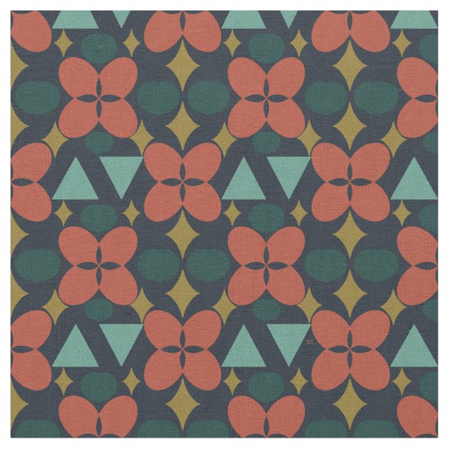 Mid Centres Modern Flower Diamond Blue Mönster Tyg (Närbild)