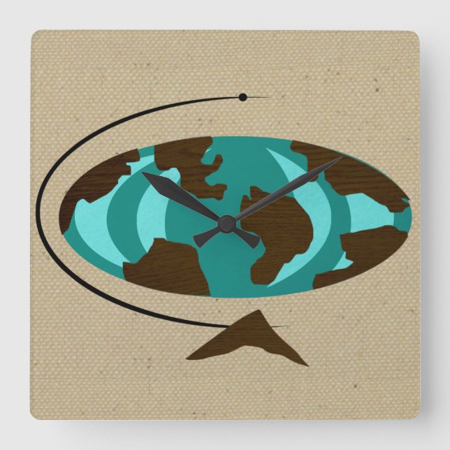 Mid Centres Modern Globe Art Wall Clock Fyrkantig Klocka (Framsida)